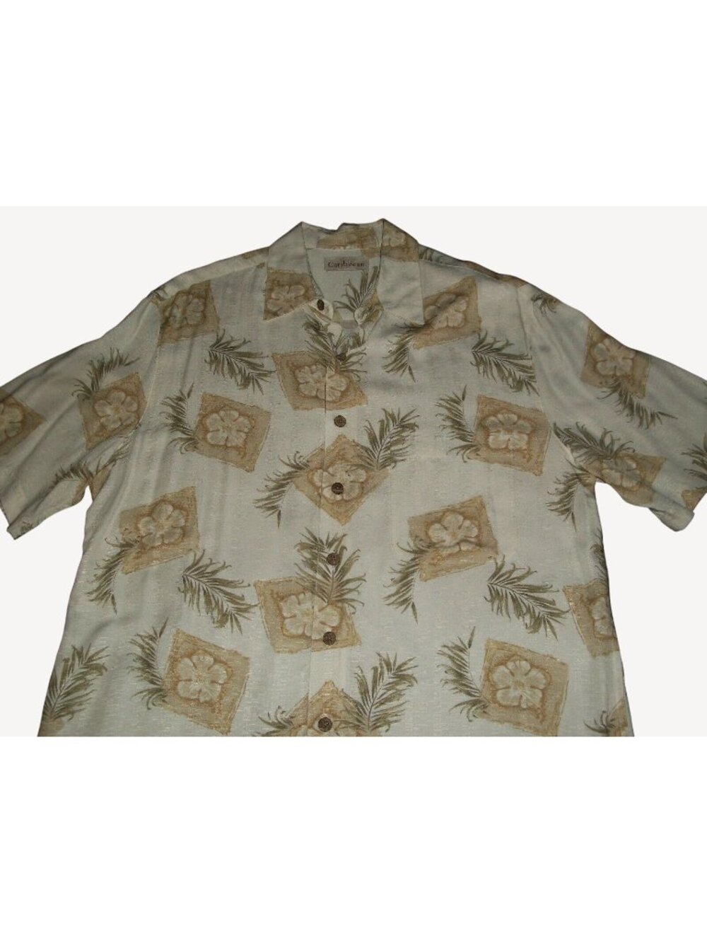 Caribbean Mens Hawaiian Shirt Floral Palm Print Relaxed Fit Button Size Medium